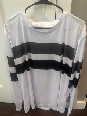 Men's Long Sleeve Tee with Black Stripe - White